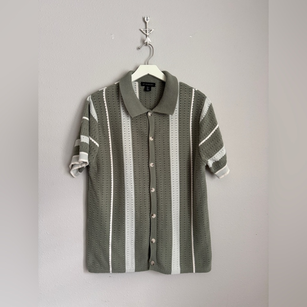 Art of Rhetoric green knit button-up polo shirt